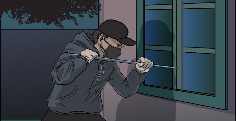 Illustration of burglar forcing entry through a window in Memphis